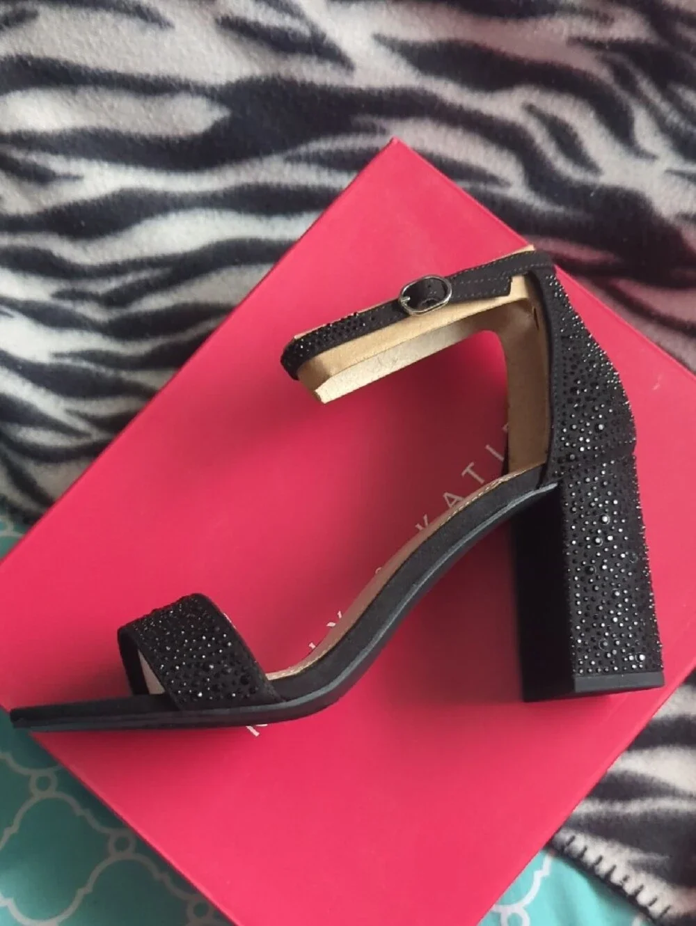 Kelly & Katie Black Sparkle Ankle-Strap Block Heels